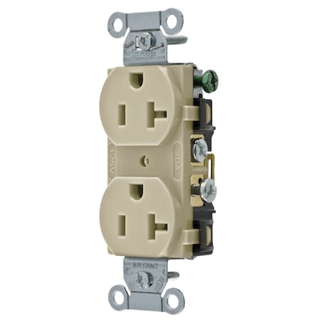 Bryant Straight Blade Receptacle, 5-20R, 20 A, 125V AC, 2 Pole, 3 Wire, Grounded CBRS20I